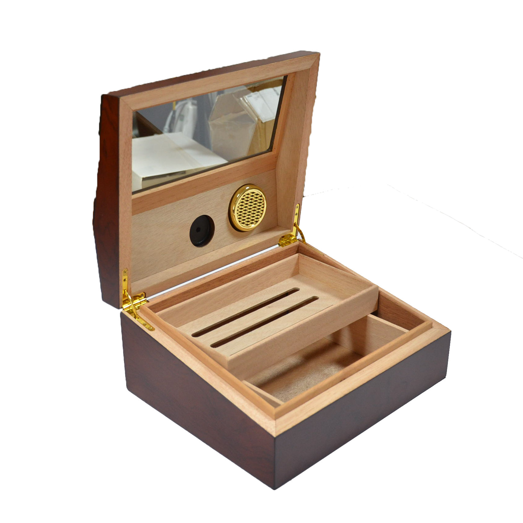 Double layer High quality Display Glass top Cigar Humidor Cigar Storage with Humidity Control Premium Wood Cigar Gift PackingBox