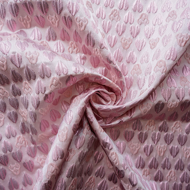 New style 3D emboss sweet pink love heart pattern bubble fabric for sweet dress