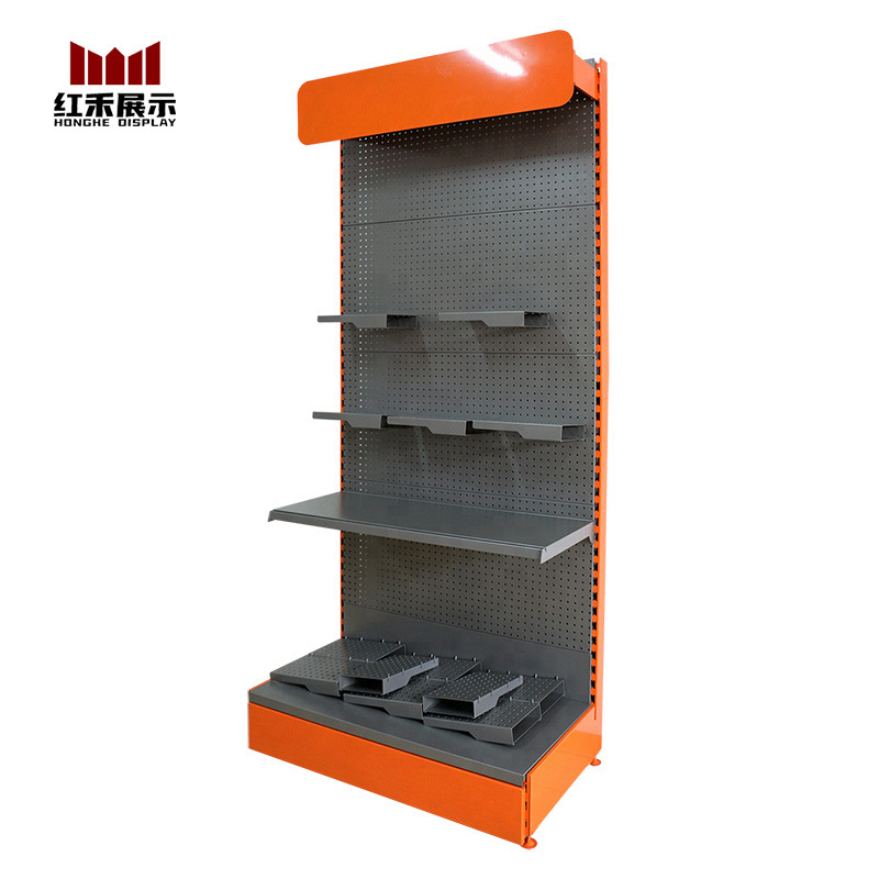 Hong He China factory adjustable double side gondola grocery store shelf used for shop and supermarket