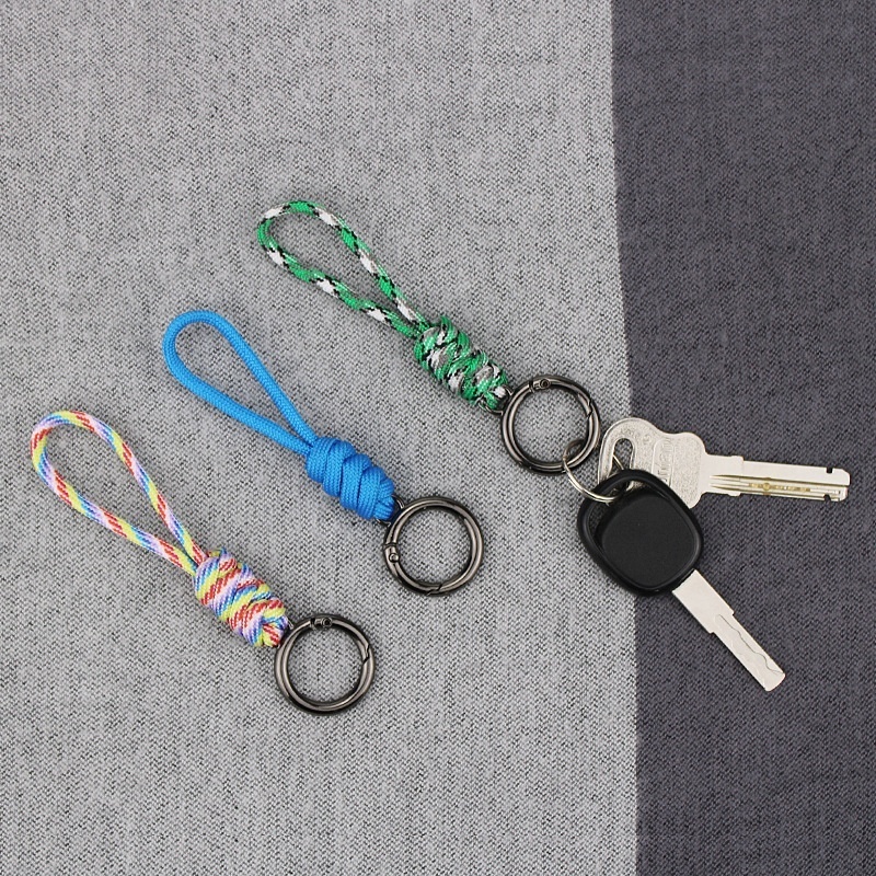 Hot selling braided quick release short woven anti-loss paracode rope finger loop strap lanyard with ring for car keys