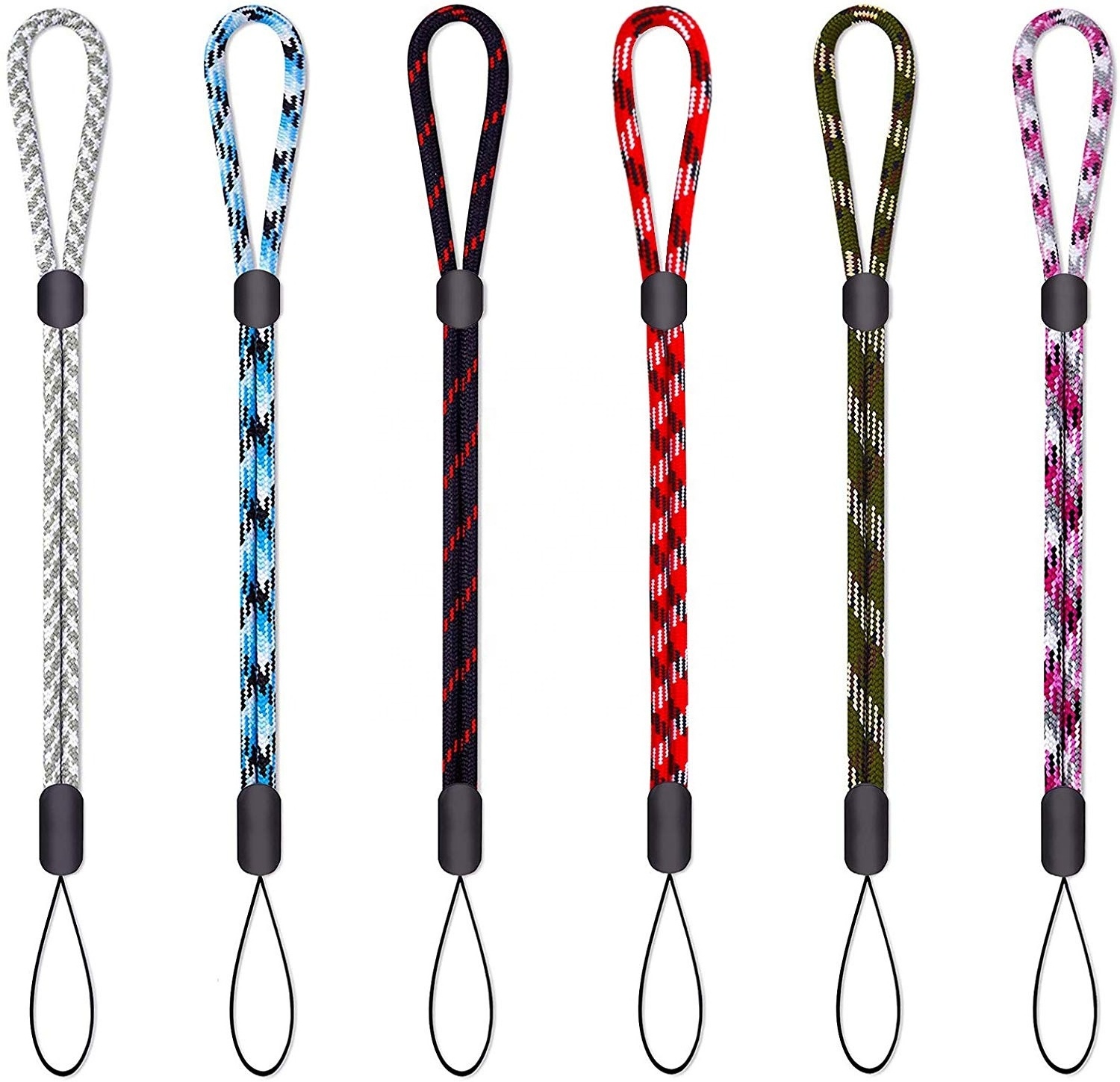 Custom high quality adjustable short Round nylon Hand wrist strap lanyard with logo printed for mobile phone case