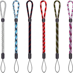 Custom high quality adjustable short Round nylon Hand wrist strap lanyard with logo printed for mobile phone case