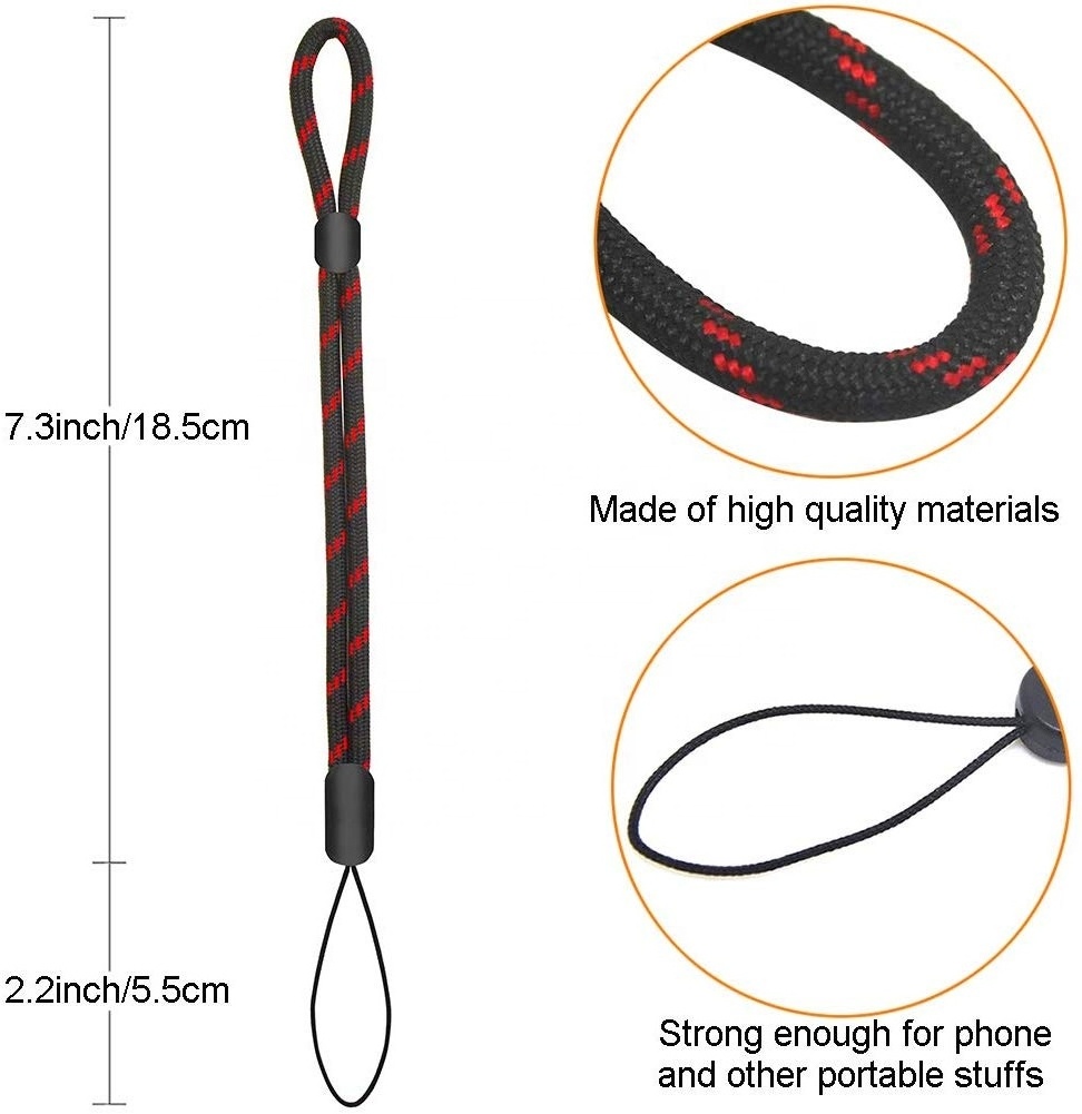 Custom high quality adjustable short Round nylon Hand wrist strap lanyard with logo printed for mobile phone case