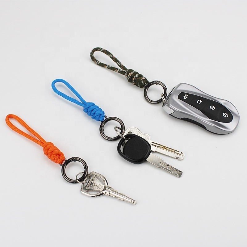 Hot selling braided quick release short woven anti-loss paracode rope finger loop strap lanyard with ring for car keys