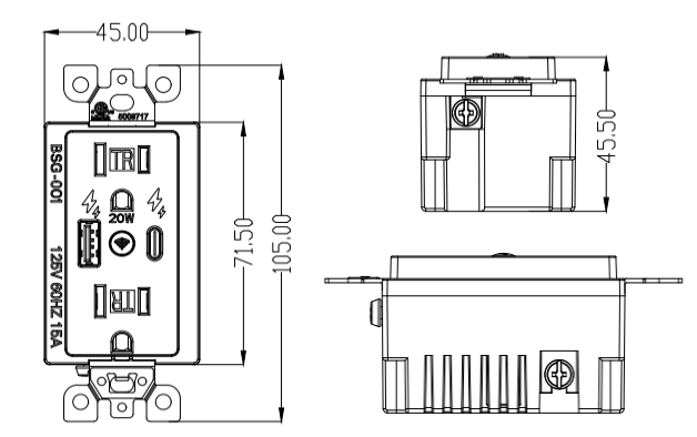 BSG-001 20W High Speed USB Charging Wall Outlets, Type A & Type C, 15Amp Tamper-Resistant Smart WiFi Receptacle Plug