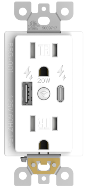 BSG-001 20W High Speed USB Charging Wall Outlets, Type A & Type C, 15Amp Tamper-Resistant Smart WiFi Receptacle Plug