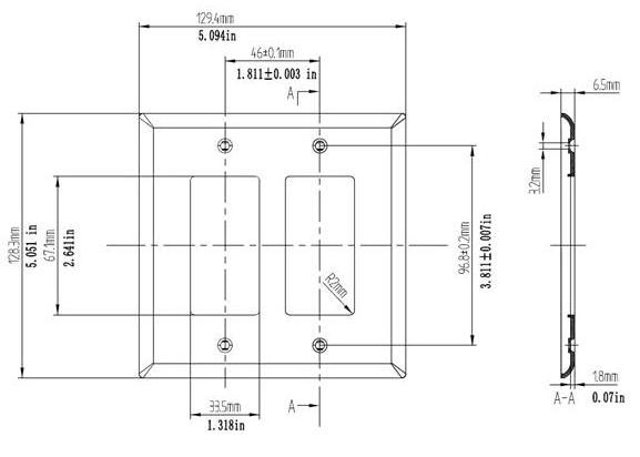 2-Gang Rectangular Decor Wall Plate, Midway Size(5.05 * 5.09 Inch) Outlet/Socket/Switch Cover, PC Plastic, White