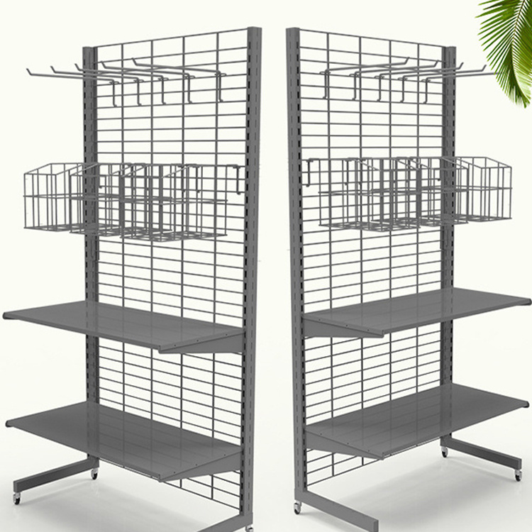 Customized new style wire basket tray shop shelves and supermarket wire wall display cabinets shelf hook