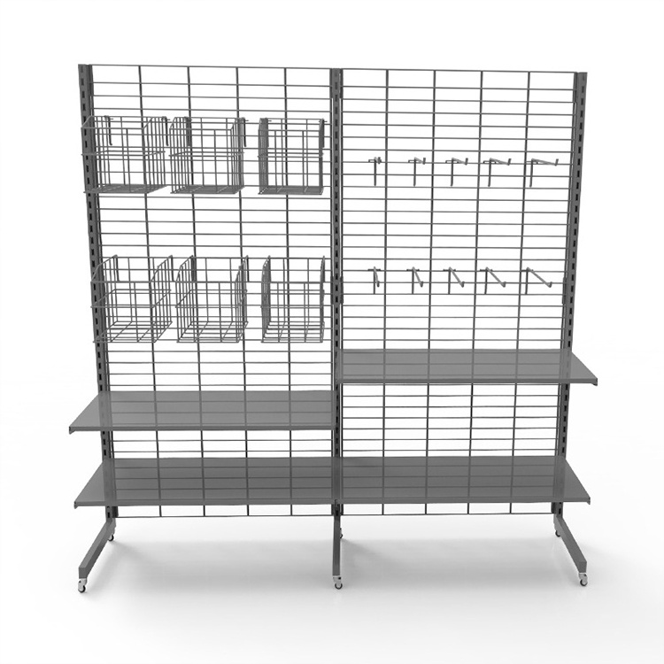 Customized new style wire basket tray shop shelves and supermarket wire wall display cabinets shelf hook