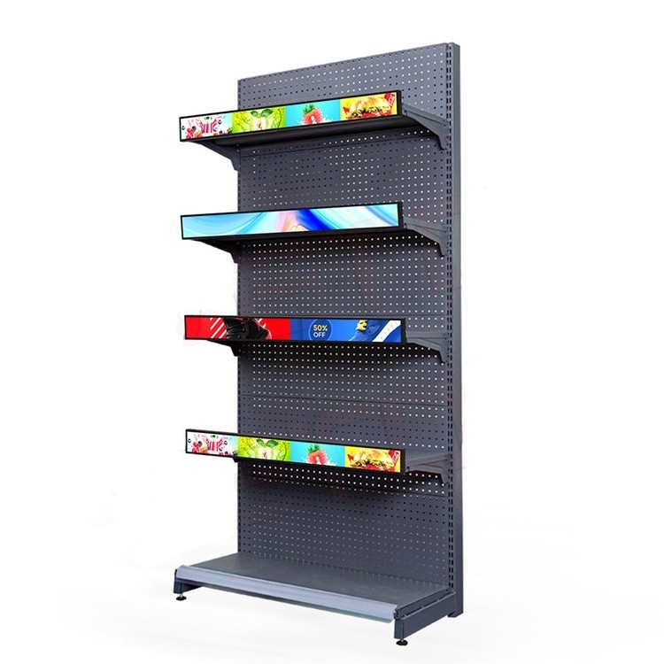 Hot sale Intelligent Grocery Store  Gondola Metallic Led Display Screen Storage Racks Supermarket Shelf Shelves