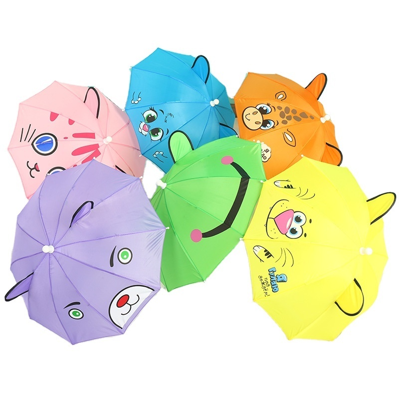 Creative Mini Children's Umbrella Long Handle Cute Cartoon Design 1-3 Years Old Ear Prop Mini Dance Toy Umbrella Travel Manual