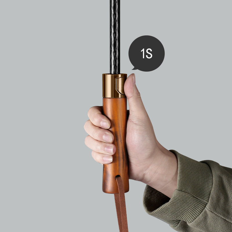 Wholesale Retro Wooden Handle Golf Umbrella Double Automatic Long Handle Solid Color Large Umbrella for Men and Women