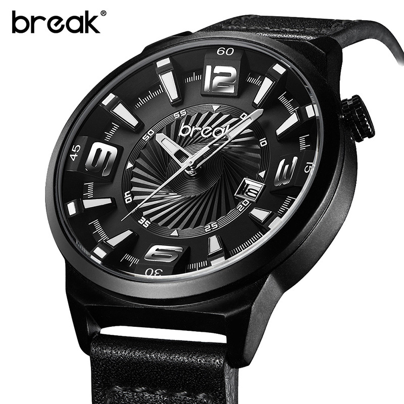 Break Luxury Brand Men Watches Business Date Luminous Hand Quartz Waterproof Leather Stainless Steel Rubber Men Watch