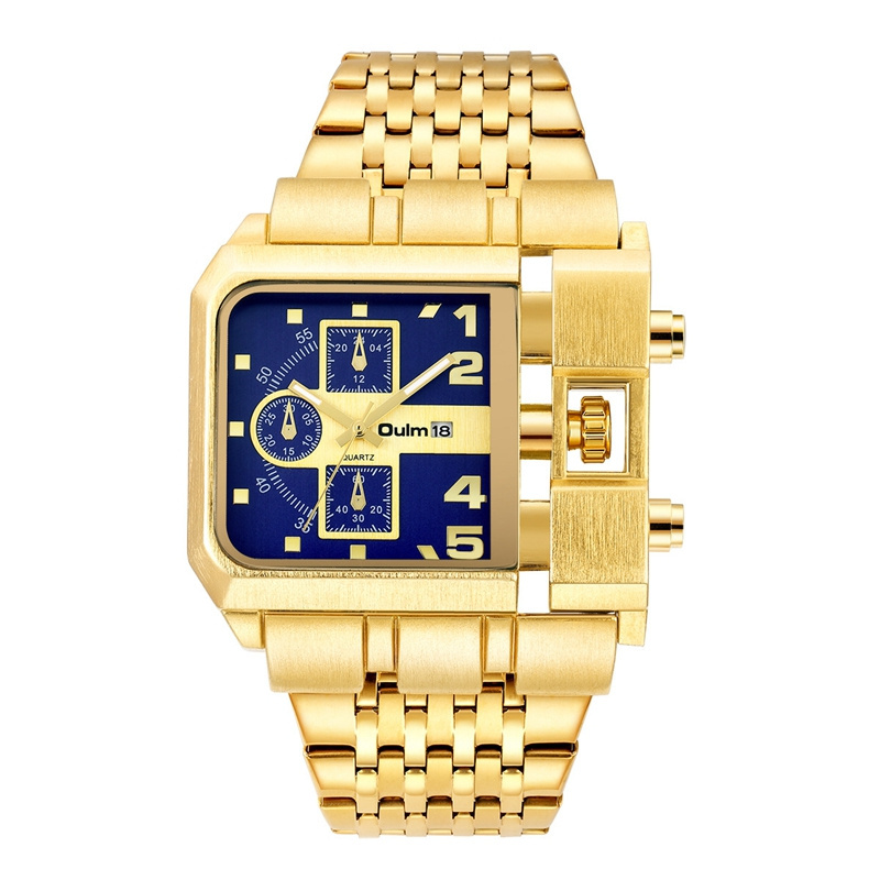 Oulm 3364 Golden Stainless Steel Male Watch Auto Date Quartz Big Size Unique Designer Watches Relogio Masculino