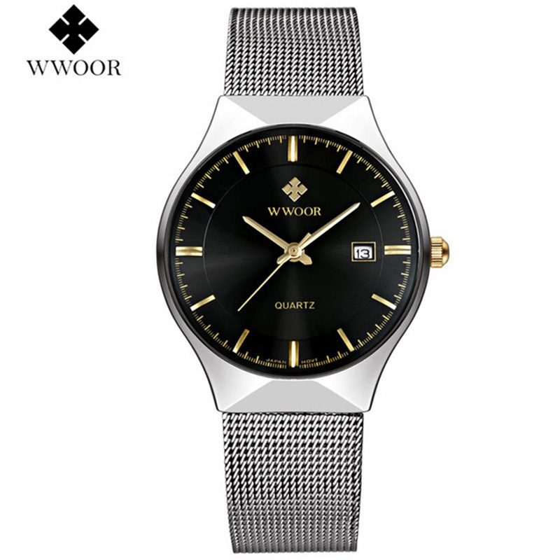 WWOOR Brand Simple Fashion Thin Dial Male Leisure Wrist Watches Quartz Analog Men Business Stainless Steel Luxury Watch