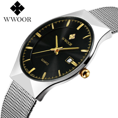 WWOOR Brand Simple Fashion Thin Dial Male Leisure Wrist Watches Quartz Analog Men Business Stainless Steel Luxury Watch