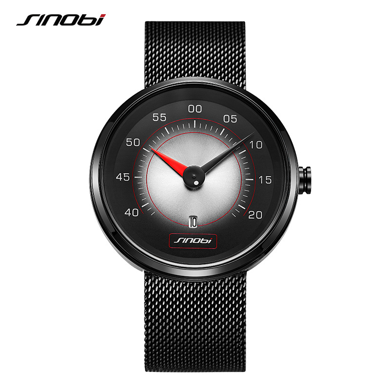 SINOBI 9812 Men Watch Car Dashboard Creative Watches Fashion Speed Sports Drive Calendar Men Stainless Steel Quartz Wristwatches