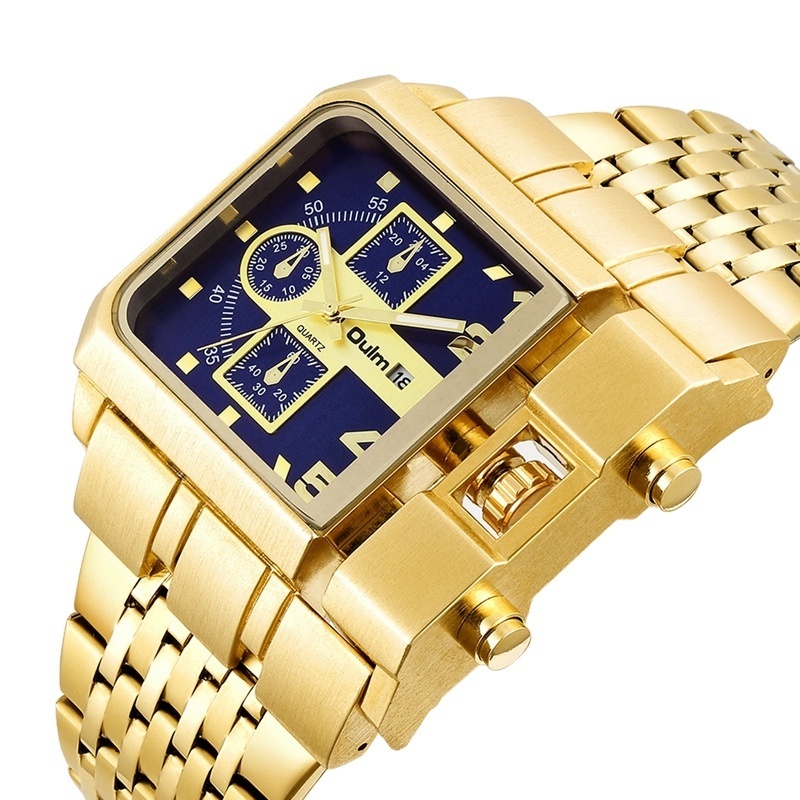 Oulm 3364 Golden Stainless Steel Male Watch Auto Date Quartz Big Size Unique Designer Watches Relogio Masculino