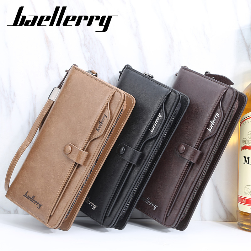 Baellerry Brand S6703 Luxury Men Wallet High-quality Leather Long Clutch Purses Buckle Zipper High Capacity Business Wallet