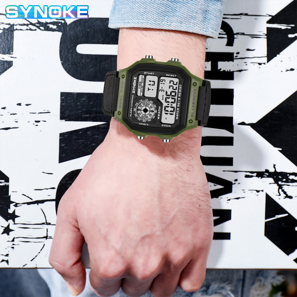 SYNOKE 9619  Retro electronic watch luminous and waterproof sports men's square student watch men  Watch strap Relojes