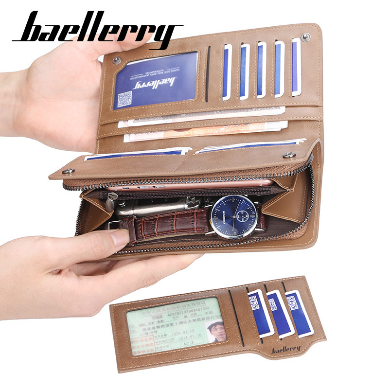 Baellerry Brand S6703 Luxury Men Wallet High-quality Leather Long Clutch Purses Buckle Zipper High Capacity Business Wallet