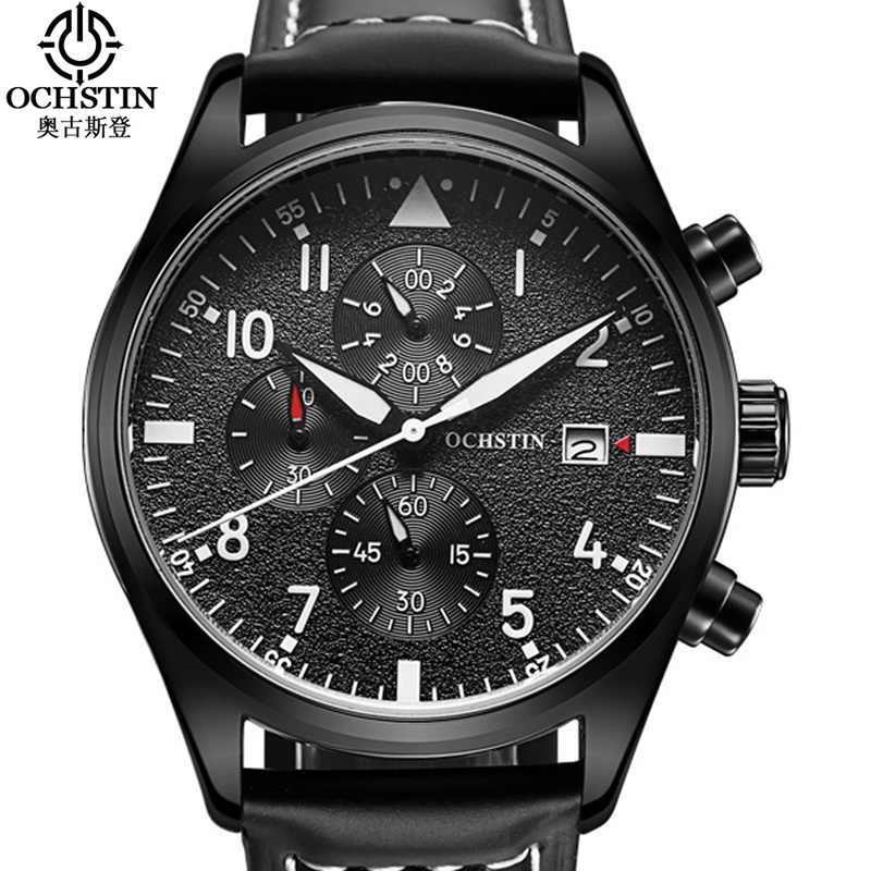 Ochstin Brand Luxury Watches Men Business Genuine Leather Date Chronograph Sports Fashion Man Waterproof Quartz Clock Watch 2018