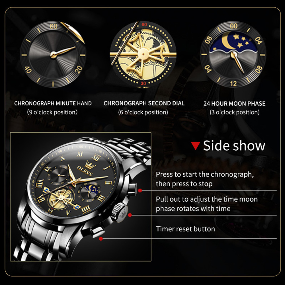 OLEVS 2859 Business Chronograph Watches Mens Full Stainless Steel Quartz Watch For Men Wrist Watch Fashion Luminous Man Clock