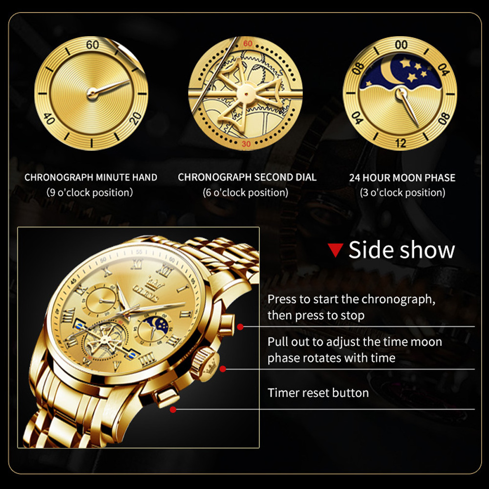 OLEVS 2859 Business Chronograph Watches Mens Full Stainless Steel Quartz Watch For Men Wrist Watch Fashion Luminous Man Clock