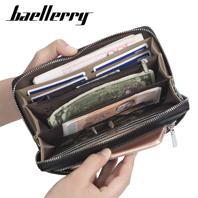 Baellerry 1081 Men Wallet Business Long Style Card Holder Male Purse PU Leather Zipper Big Capacity Luxury Wallet For Men Clutch