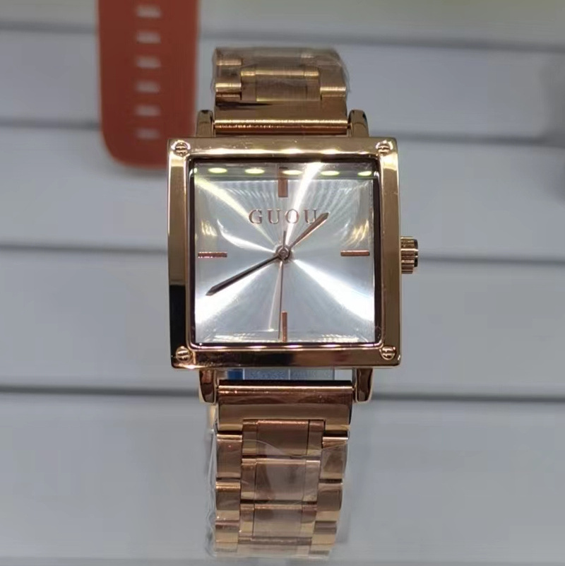 New Women's Square Rose Gold Alloy Quartz Watches GUOU Luxury Waterproof Simple Watch for Ladies Girls Wrist watches