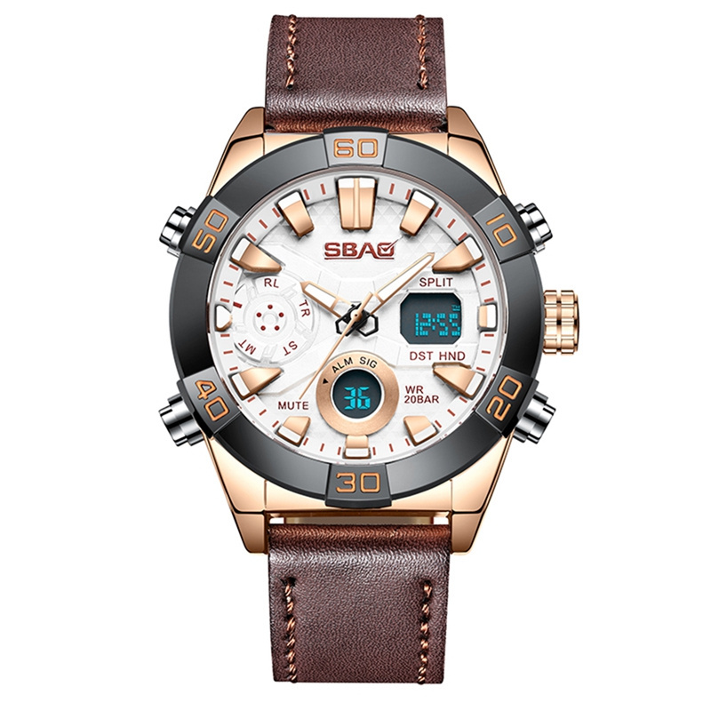 SBAO brand men's watch quartz electronic dual movement pointer luminous calendar week multi-function 30M waterproof men's Watch