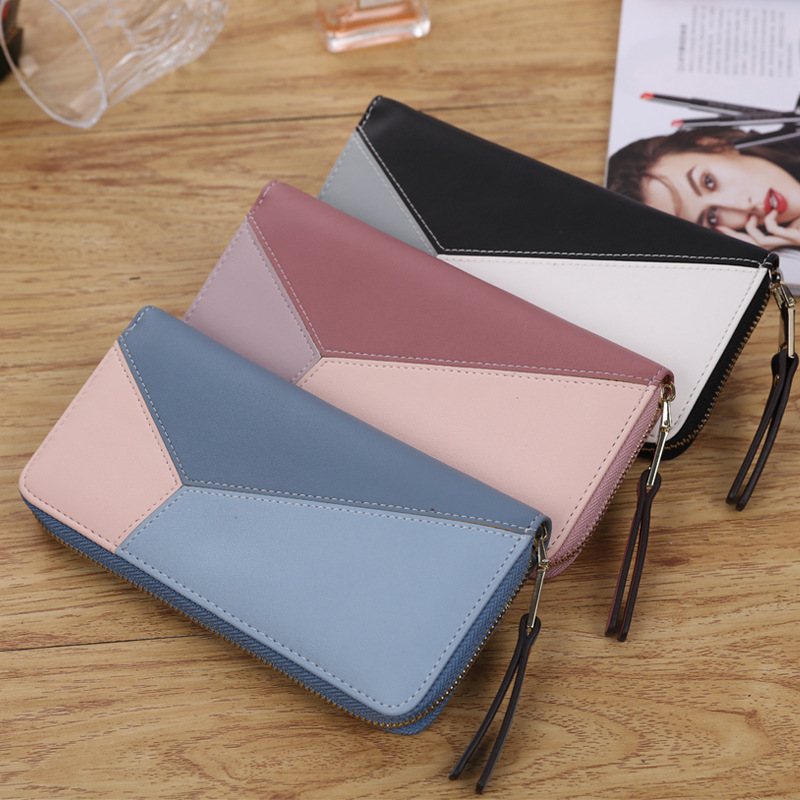 New Design Western Fashion Splice 3 Colors Design Long Zipper Clutch Women carteras Ladies Hand Purse Card Holder Leather Wallet