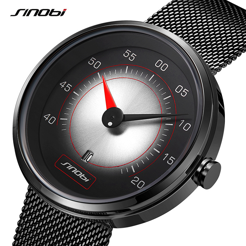 SINOBI 9812 Men Watch Car Dashboard Creative Watches Fashion Speed Sports Drive Calendar Men Stainless Steel Quartz Wristwatches