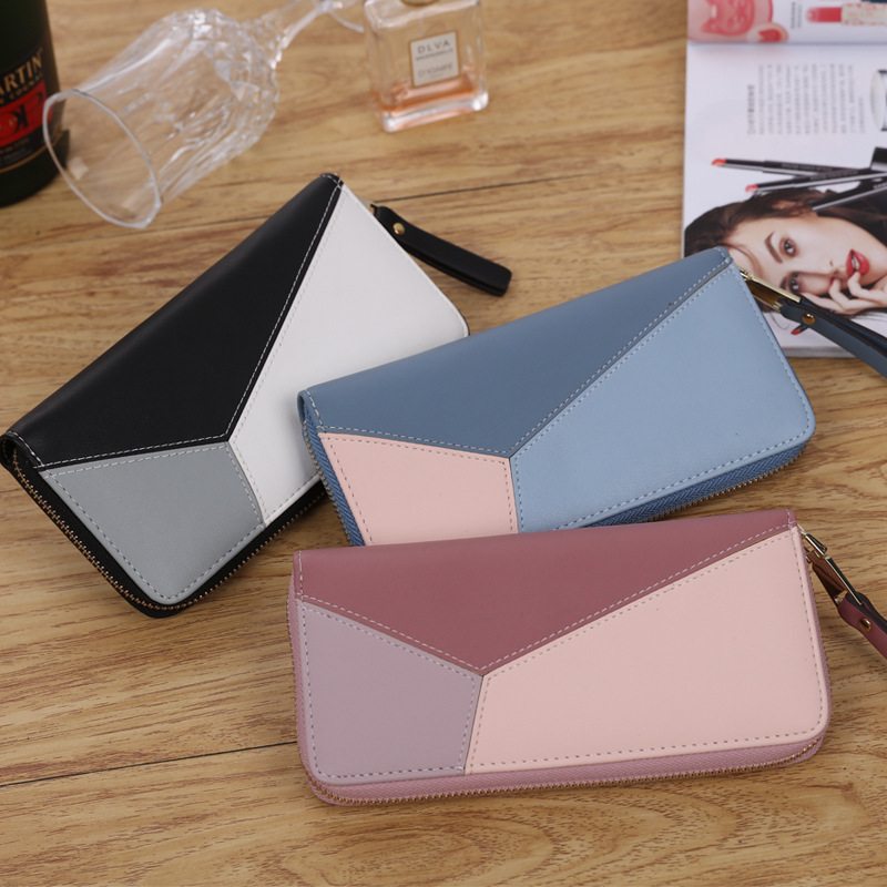 New Design Western Fashion Splice 3 Colors Design Long Zipper Clutch Women carteras Ladies Hand Purse Card Holder Leather Wallet