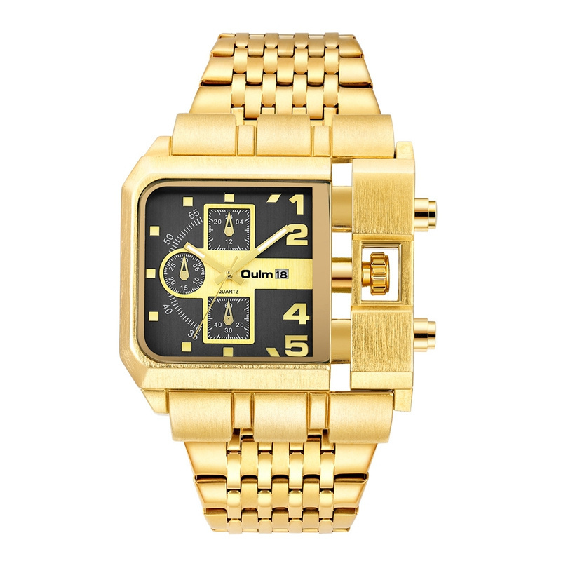 Oulm 3364 Golden Stainless Steel Male Watch Auto Date Quartz Big Size Unique Designer Watches Relogio Masculino