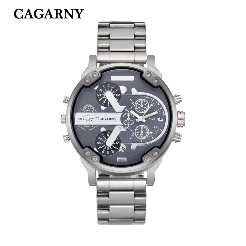 New Arrivals 2018 Mens Watch Vintage Stainless Steel Double Time Calendar Male Quartz CAGARNY Luxury Men Wrist Watch