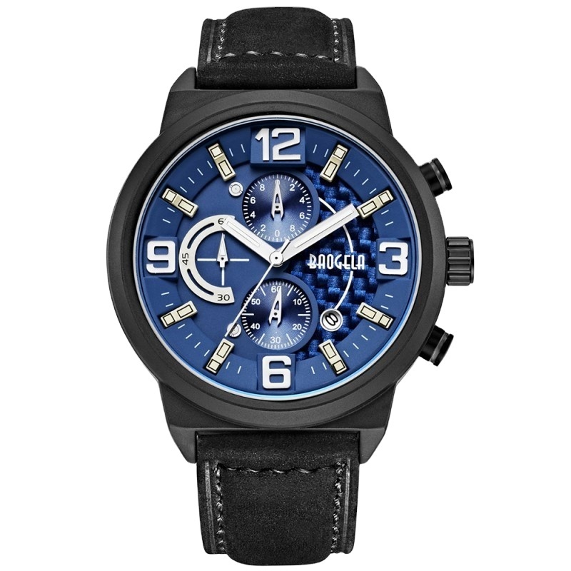 2018 Fashion Men Luxury Brand Baogela 1709 3D Large Dial Leather Waterproof Calendar Chronograph Sports Quartz Watch