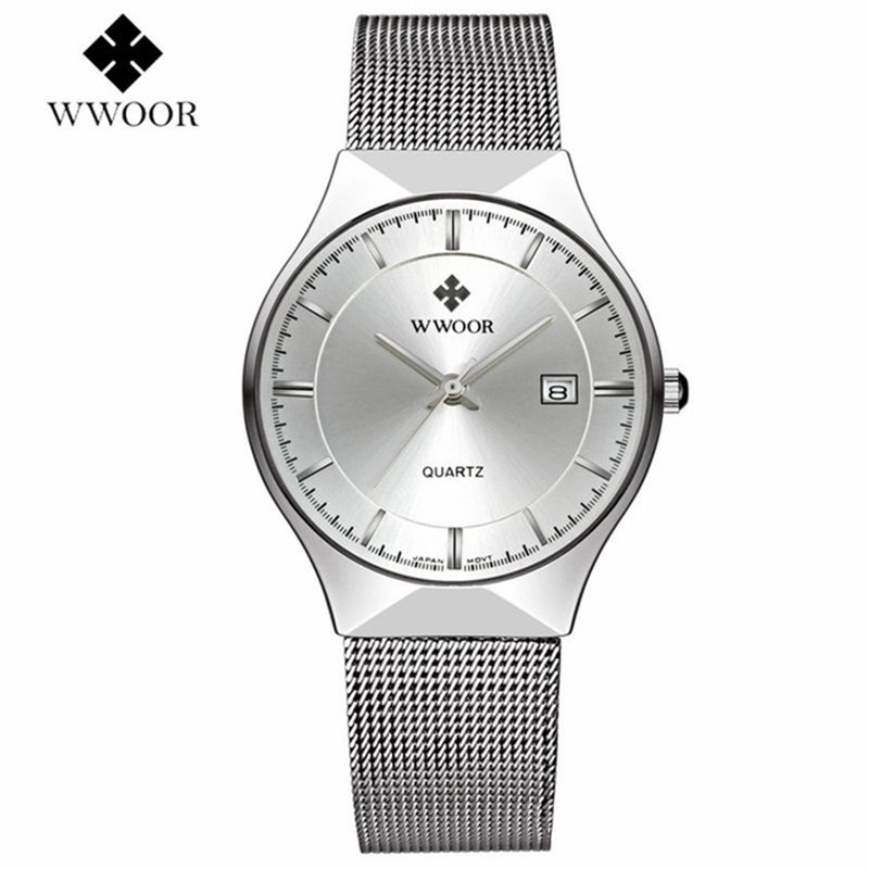 WWOOR Brand Simple Fashion Thin Dial Male Leisure Wrist Watches Quartz Analog Men Business Stainless Steel Luxury Watch