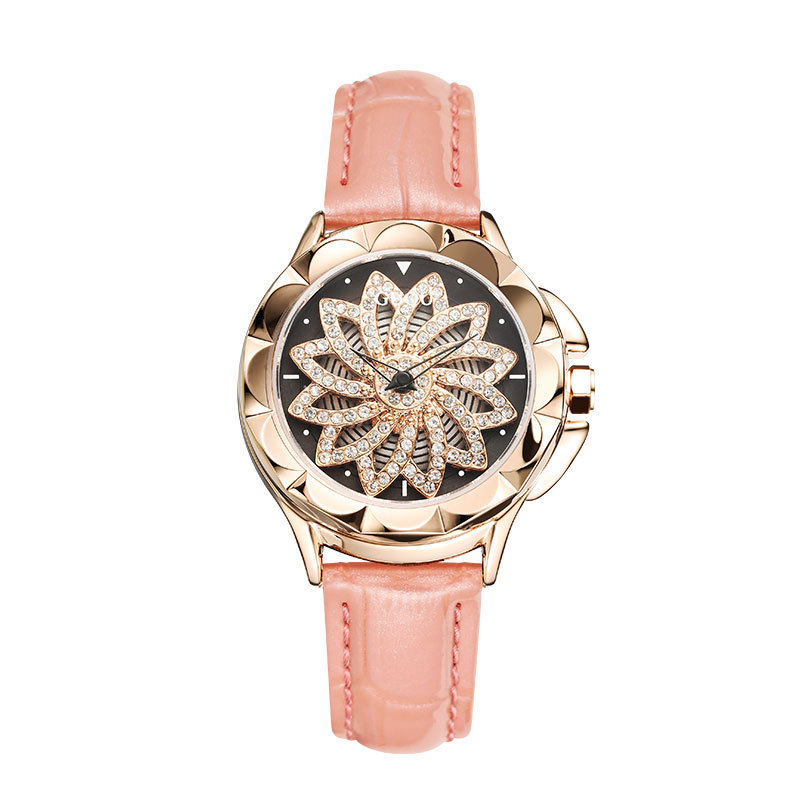 New Guou Watches 6605 Popular Women's Quartz Watch 3ATM Waterproof Watch Fashion Lotus Case Stainless Steel and Leather Band