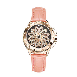 New Guou Watches 6605 Popular Women's Quartz Watch 3ATM Waterproof Watch Fashion Lotus Case Stainless Steel and Leather Band