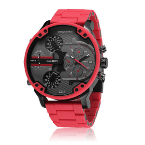 Luxury Cagarny 6830 Quartz Watch Men Cool 57mm Big Case Red Silicone Steel Band Sport Wrist Watch Man  Relogio Masculino