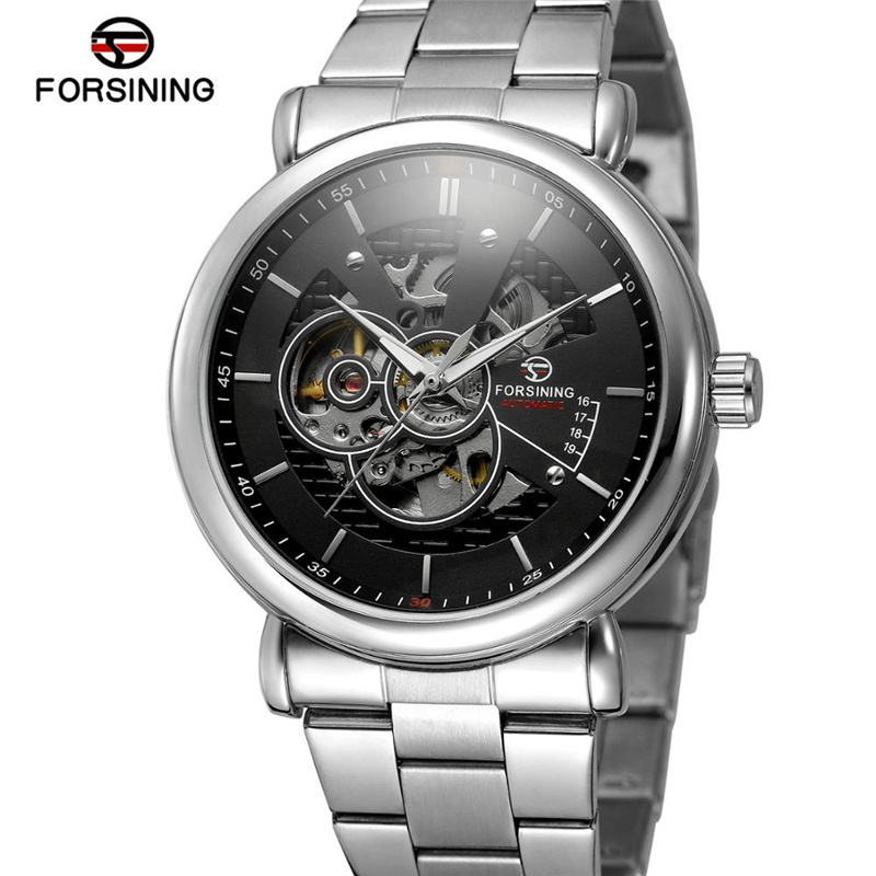 Forsining 726 Brand Luxury Men Wrist Watches Full Stainless Steel Fashion Skeleton Analog Dial Men Automatic Mechanical Watch