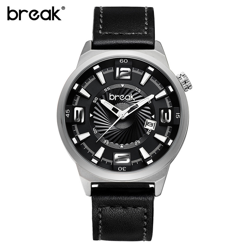 Break Luxury Brand Men Watches Business Date Luminous Hand Quartz Waterproof Leather Stainless Steel Rubber Men Watch