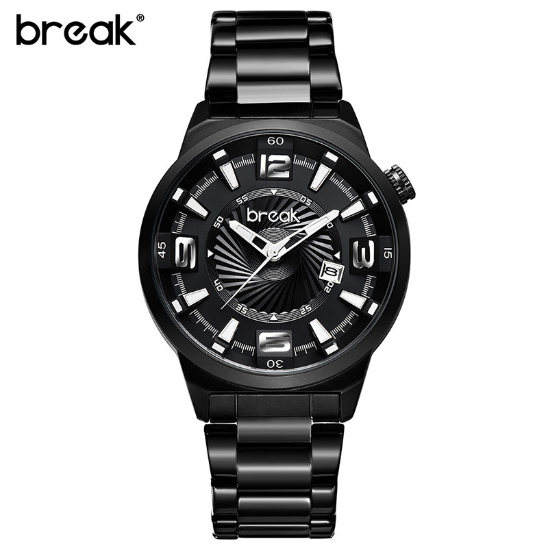 Break Luxury Brand Men Watches Business Date Luminous Hand Quartz Waterproof Leather Stainless Steel Rubber Men Watch