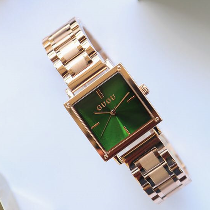 New Women's Square Rose Gold Alloy Quartz Watches GUOU Luxury Waterproof Simple Watch for Ladies Girls Wrist watches