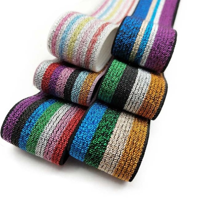 Fashion Shiny Glitter Jacquard Elastic Edge Band Nylon Colorful Elastic Webbing For Waist