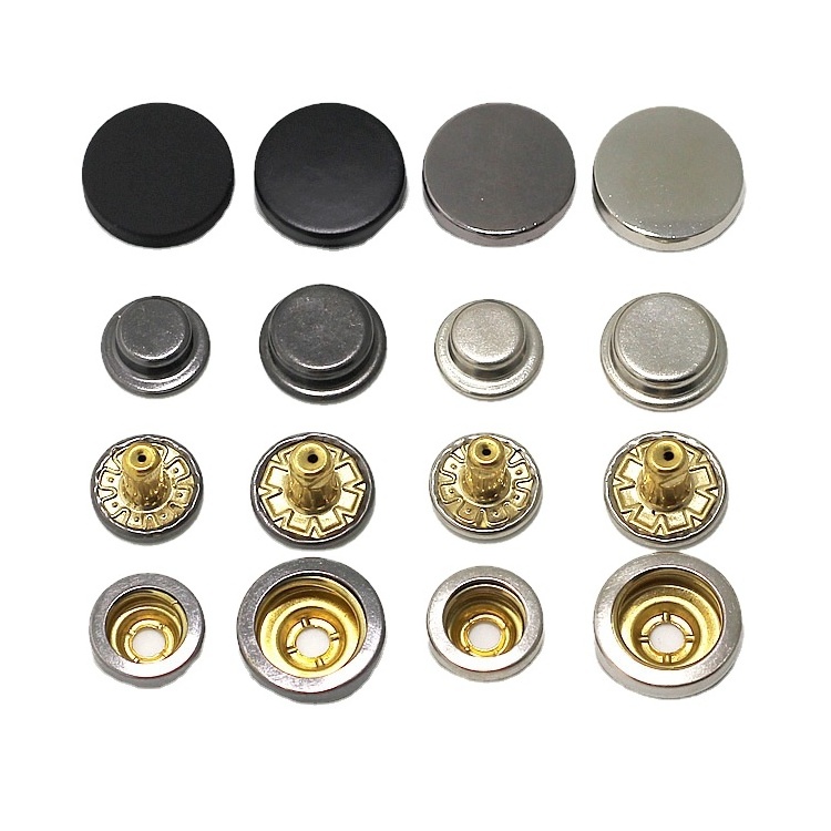 OEM  accessories logo design round press gold silver brass Zinc alloy cover custom metal snap buttons for clothes