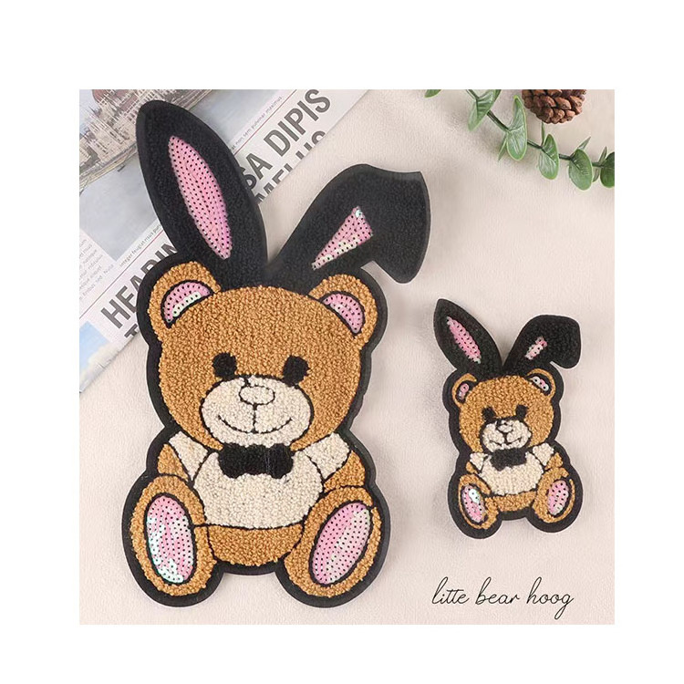 Designer customized patch rabbit ear bear embroidered patch