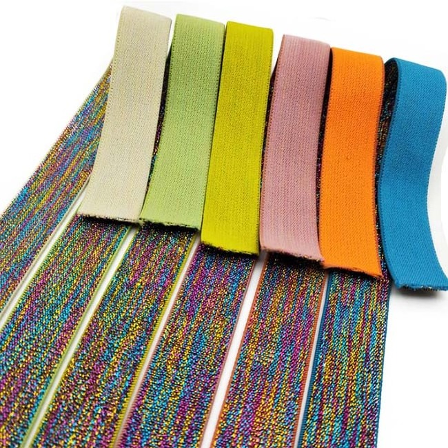 Fashion Shiny Glitter Jacquard Elastic Edge Band Nylon Colorful Elastic Webbing For Waist