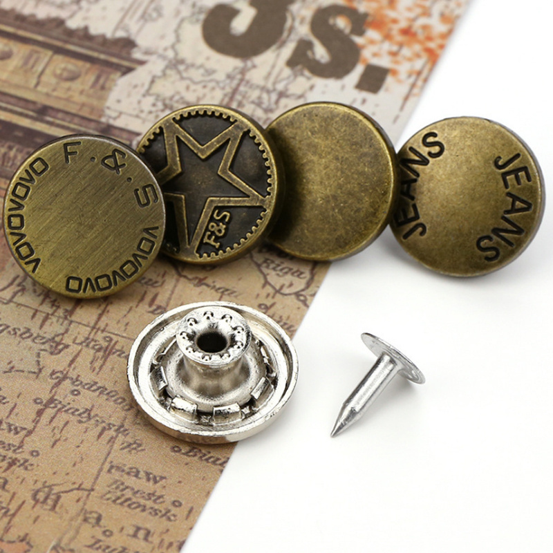 17mm made designer gold brass silver metal pins custom jeans button